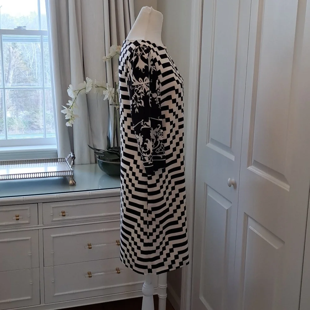 Weekend‎ Max Mara Womens Black/Cream Geometric Print Shift Dress 6